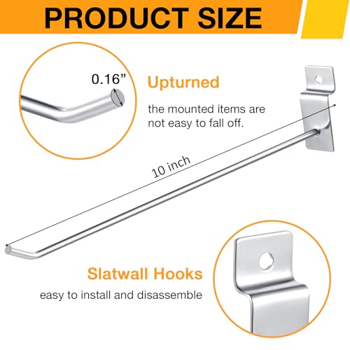 100 Pack Heavy Duty Slatwall Hooks Metal for Garage (10 Inch)