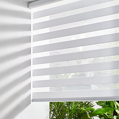 Cordless Zebra Blinds for Windows Free (35"w X 47"h / White)