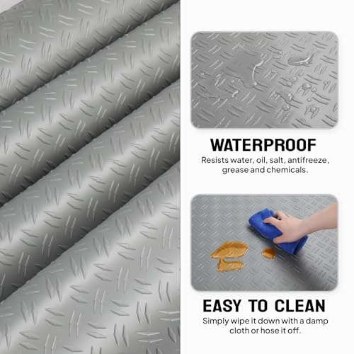 7.5 x 20 FT Garage Floor Mat (7.5'x20' / Silver(Dual Diamond))