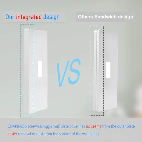 1 Gang Screwless Toggle Switch Wall Plate Cover Toggle Switch Outlet Electrical Faceplate for Light Switch (10 Pack / Single Toggle-White)
