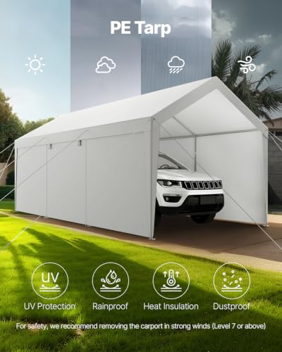 Carport 12 x 20 FT Outdoor Car Canopy (White / 12x20ft)