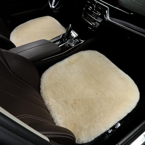 2 Pack Fuzzy Sheepskin Car Seat Covers for Soft Fur Wool Cushions (Pearl)