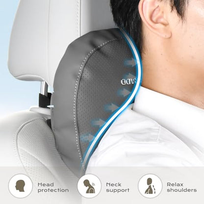 Leather Car Headrest Pillow Car Neck Pillow with Adjustable Strap (Gray / 1 Piece)