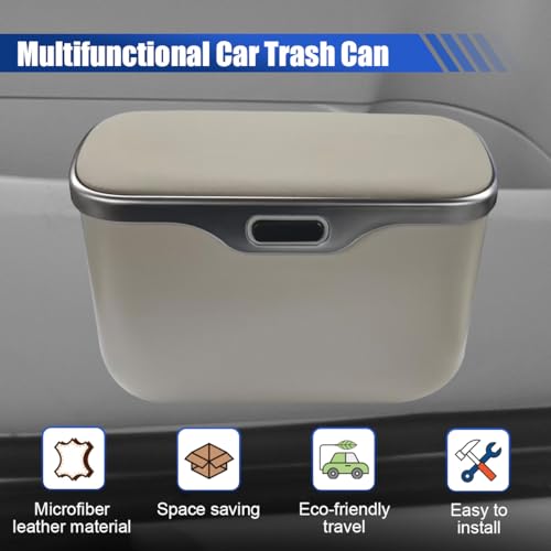 Car Trash Can with Lid (Beige)
