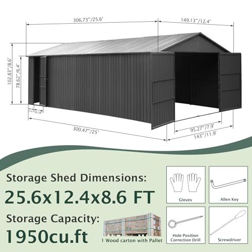 Domi 12'x25' Outdoor Metal Garage Shed (12'x25')