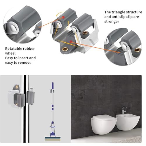 Mop and Broom Holder Big Size Hanging 1 KG Extra (10 / Matte Grey)