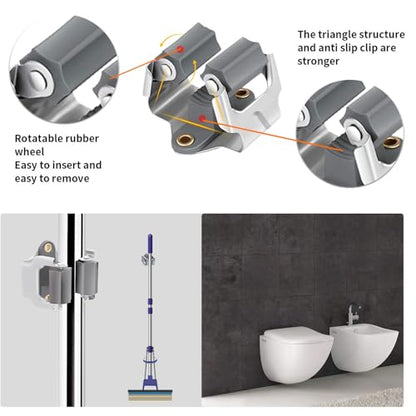Mop and Broom Holder Big Size Hanging 1 KG Extra (10 / Matte Grey)