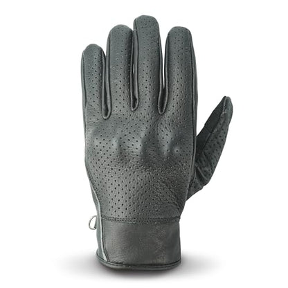 Leather Motorcycle Gloves for Men with reinforcements on Knuckles and Fingers 100% Perforated Calf Leather Riding Gloves with Magic Tape Wrist Closure (X-Large / Willington Moto Black)