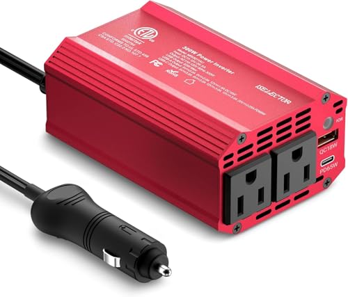 300W Power Inverter DC 12V to 110V AC Car Outlet Adapter with USB (Red)