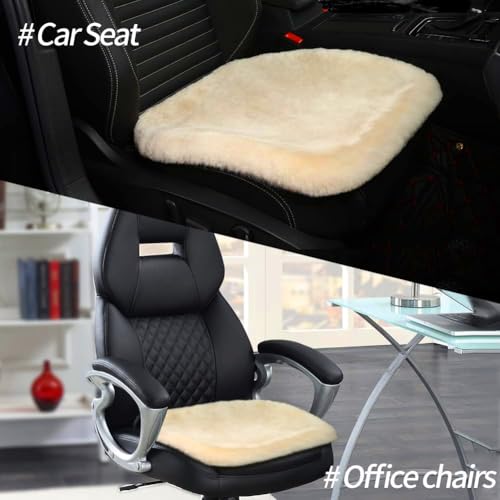 Genuine Sheepskin Car Seat Cushion Seat Covers for Cars Trucks SUV Comfort Seat Protector Pad for Car Driver Seat Car Accessories for Women Office Chair Car Decor (Pearl / Front Seat Cushion-1 Pc)