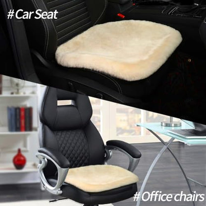 Genuine Sheepskin Car Seat Cushion Seat Covers for Cars Trucks SUV Comfort Seat Protector Pad for Car Driver Seat Car Accessories for Women Office Chair Car Decor (Pearl / Front Seat Cushion-1 Pc)