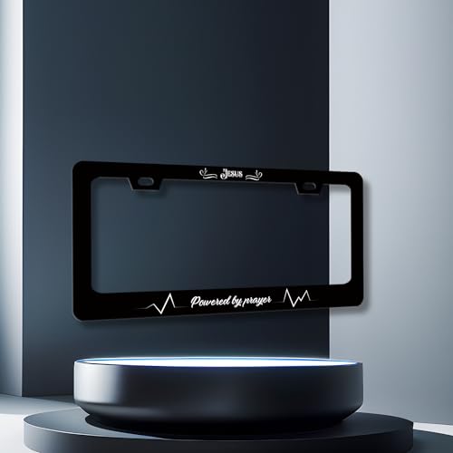 Stainless Steel Christian Jesus Cross License Plate Frame 12.3 x 6.3 Inch (Funny Jesus Cross Heartbeat)