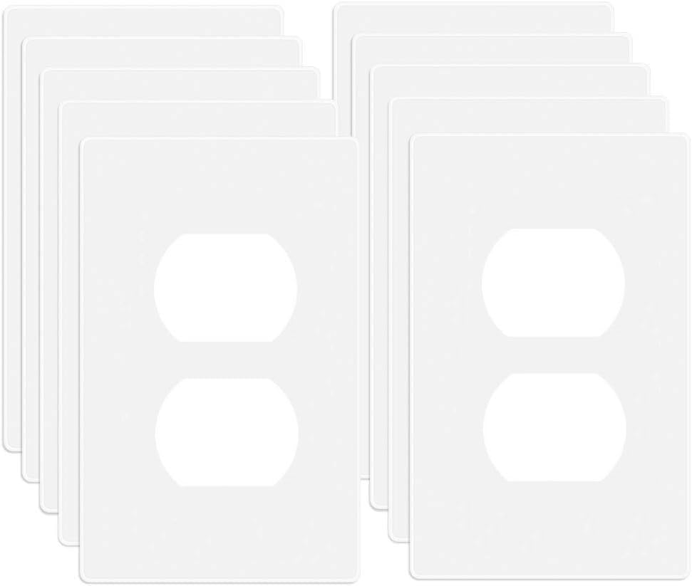 1 Gang Screwless Duplex Wall Plate Cover Single Switch Outlet Electrical Faceplate for Light Switch (10 Pack / Single Duplex-White)