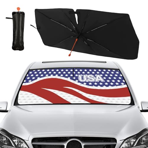 American USA Flag Car Windshield Sunshade Umbrella Foldable (57X31 Inch / styled45f)