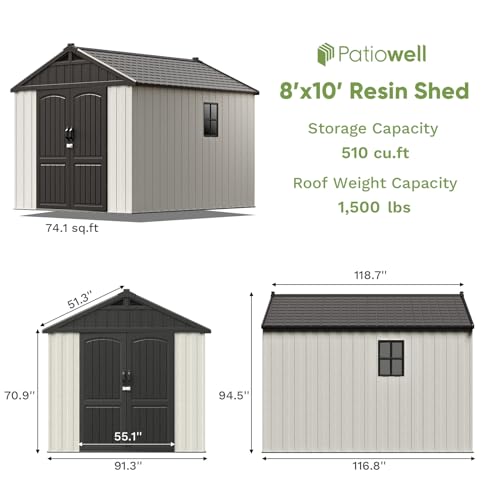 8x10 FT Resin Outdoor Storage Shed with Floor (Beige / 8 X 10 FT)