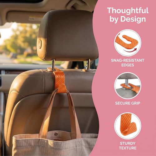4 Pack Headrest Hooks for Vehicle Seats (Carbon Fiber/Orange)