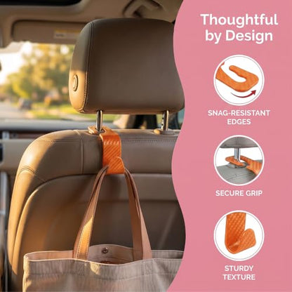 4 Pack Headrest Hooks for Vehicle Seats (Carbon Fiber/Orange)