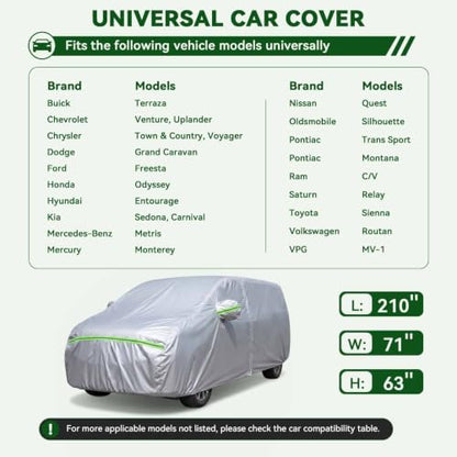 6 Layers Premium MPV Car Cover Waterproof All Weather Weatherproof UV Sun Protection Snow Dust Storm Resistant Outdoor Exterior Custom Form (Silver Car Cover / K17 - MPV -（Fits size 199"-210"）)