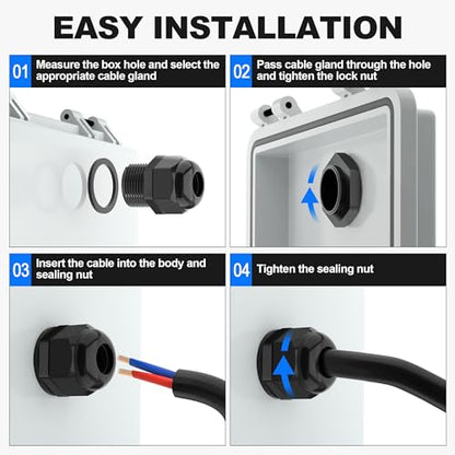 72pcs Cable Glands Kit Waterproof Strain Relief Cord Connector Grip Weatherproof Cable Pass Through PG7 1