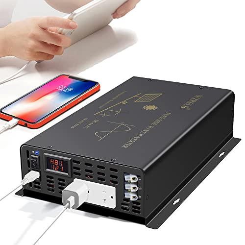 3000W Pure Sine Wave Power Inverter 48VDC to 120VAC 6000W Peak Dual AC Outlets 2× 2.4A USB Port &Hardwire Terminal Off (3000W48V)