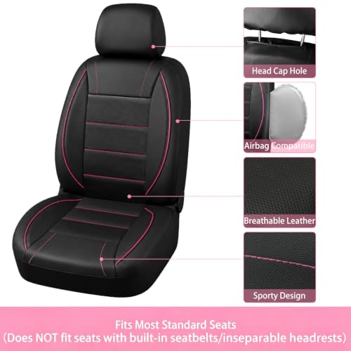 10 PCS Leather Car Seat Covers Front Seats Set (Steering Wheel Cover Set / Black and pink)