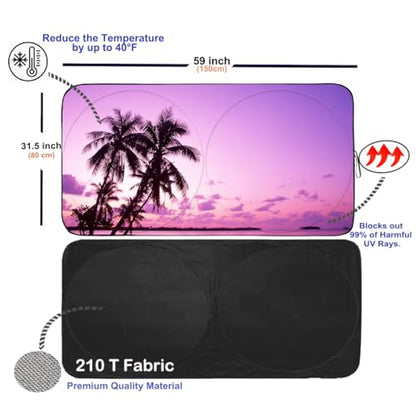 Sunshade for Car Windshield with Tropical Palm Tree Design (Sunset / Standard)