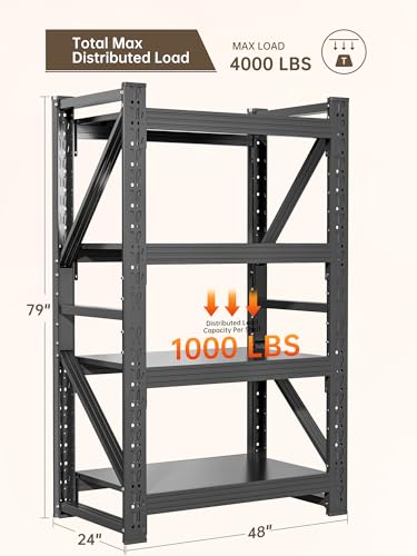 4 Tier Storage Shelves (Black / 48"W*24"D*79"H)