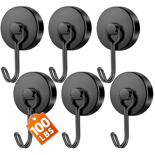 6 Pack Black Magnetic Hook (Black / 1.26in)