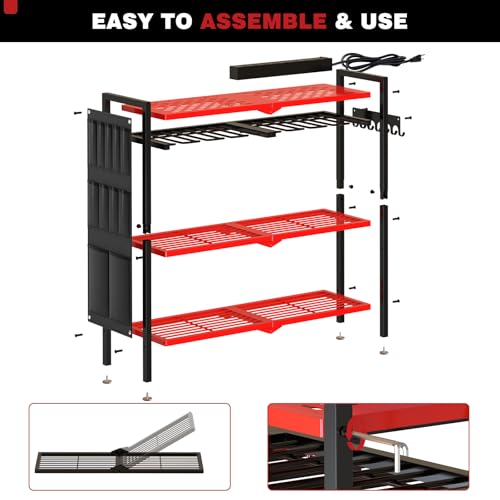 Power Tool Organizer Cart with Charging Station (Red)