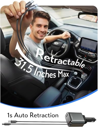 Retractable Car Charger (Grey-Dual C / 31.5 Inch)