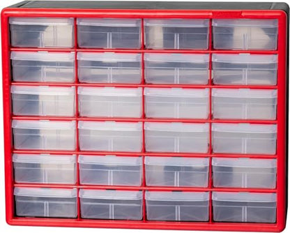 24 Drawer Plastic Storage Cabinet (Red / 24 Drawer / 1 Pack)