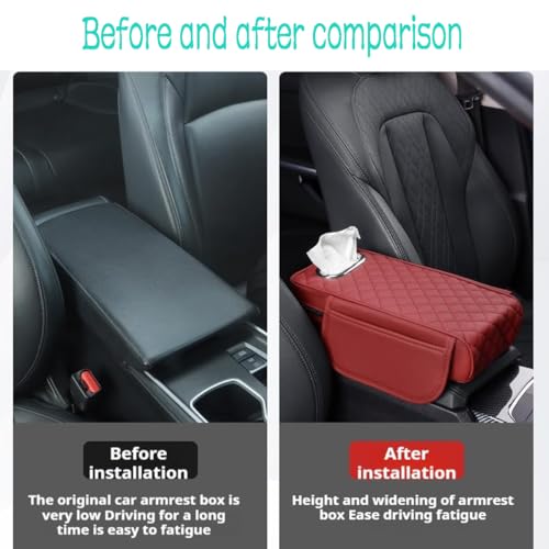Car Armrest Cover Leather Car Console Covers Box Pad with Pocket and Tissue Box Arm Rest Cover for Car for SUV Truck Sedan Vehicle (Beige)