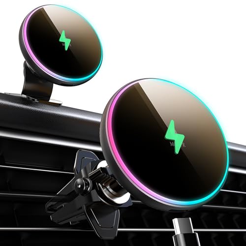 for Magsafe Car Mount Charger 15W LED RGB Car Phone Holder for Dash Vent (A Colorful Charger)