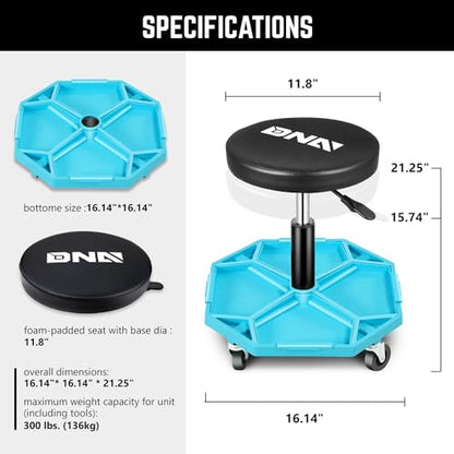 Adjustable Height Pneumatic Garage Seat Rolling Mechanic Stool with Tool Tray Storage (Blue)