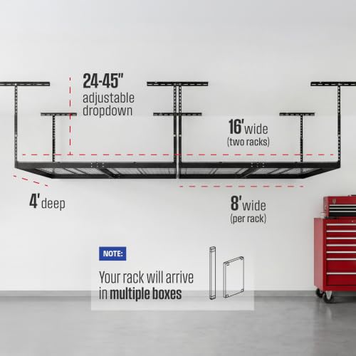 Gray 4x8 Overhead Garage Storage Rack 600 lb 24” (Hammertone / 24"-45" (2 Pack))