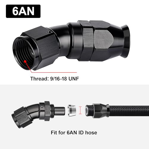 6AN 30 Degree PTFE One Piece Full Flow End Hose Fitting Aluminum Black (6AN / 30 Degree)