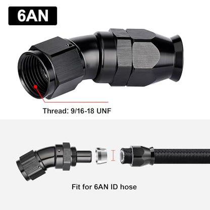 6AN 30 Degree PTFE One Piece Full Flow End Hose Fitting Aluminum Black (6AN / 30 Degree)
