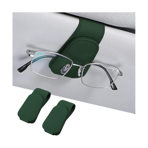 2PCS Sunglasses Holders for Car Sun Visor (2 Pack / Green/Leather)