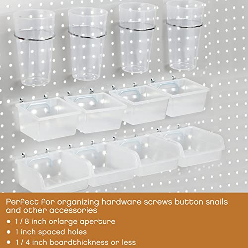20 Pcs Pegboard Bins and Cups Accessories with Hooks (Clear)