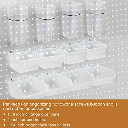 20 Pcs Pegboard Bins and Cups Accessories with Hooks (Clear)