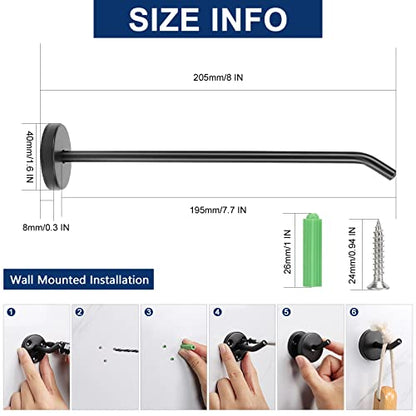 Coat Hooks Wall Mount Hooks for Hanging Hat Hurse Robe (Matte Black / 8 Inch (Wall))