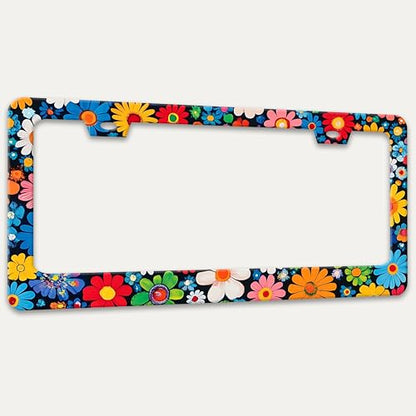 Colorful Flowers Print License Plate Frame Floral License Plate Holder (Colorful Flowers Print)