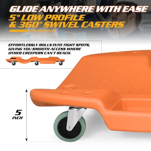 Mechanic Creeper with Padded Headrest & Tool Trays (Orange / 46.5")