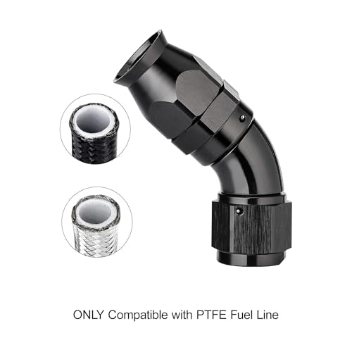 6AN 45 Degree PTFE One Piece Full Flow End Hose Fitting Aluminum Black (6AN / 45 Degree)