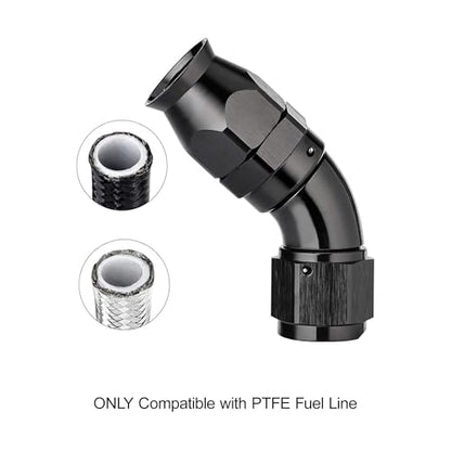 6AN 45 Degree PTFE One Piece Full Flow End Hose Fitting Aluminum Black (6AN / 45 Degree)