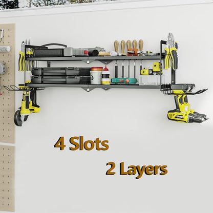 Power Tool Organizer Heavy Duty Wall Mount Drill Tools Holder (Black / 4 Slots 2Layers)