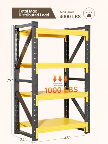 4 Tier Storage Shelves (Black&yellow / 48"W*20"D*79"H)