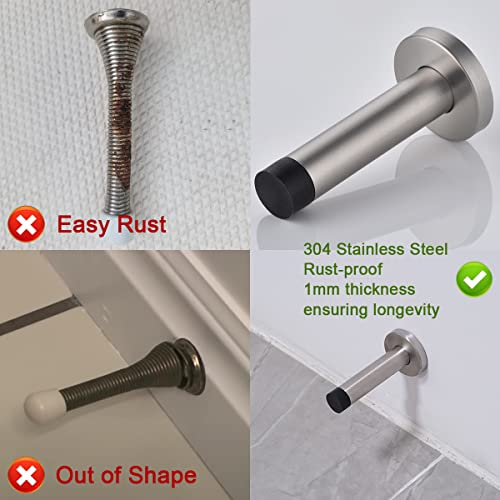 Door Stopper 304 Stainless Steel Thicken 1mm Sound Dampening Door Stop Bumper Wall Protetor 4 Pack (4 Pack / Brushed & White Tip)