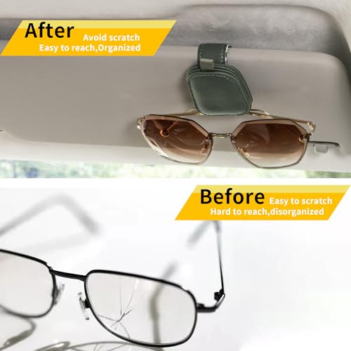 Magnetic Leather Sunglasses Holder for Car (Green)