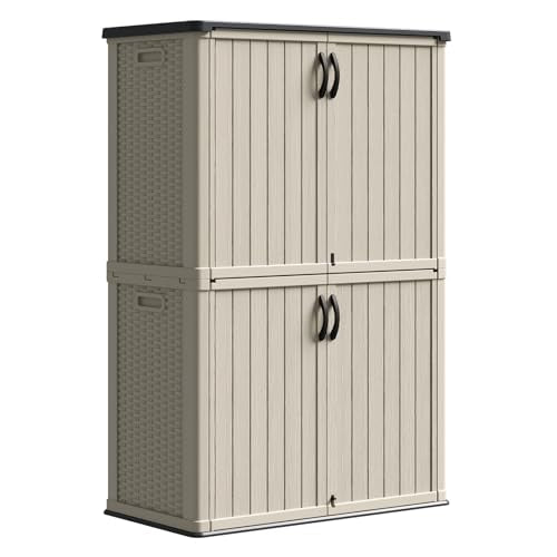 50 cu.ft Plastic Vertical Outdoor Storage Shed (Beige / 50 Cu FT Cabinet)